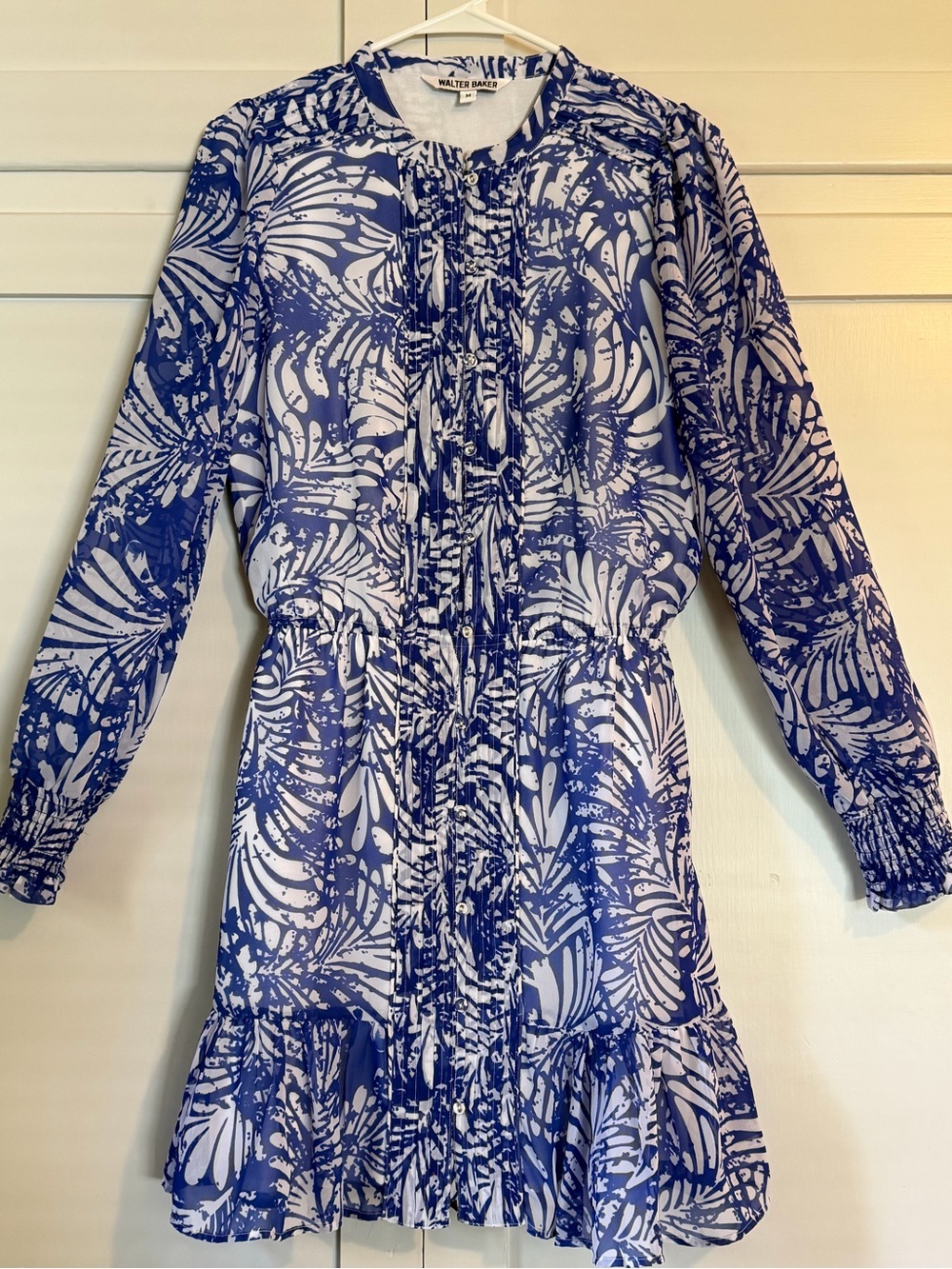 Walter Baker Blue and White Floral Print Ruffle Dress